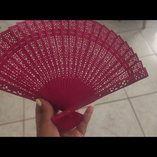 Wooden fan new, pink color