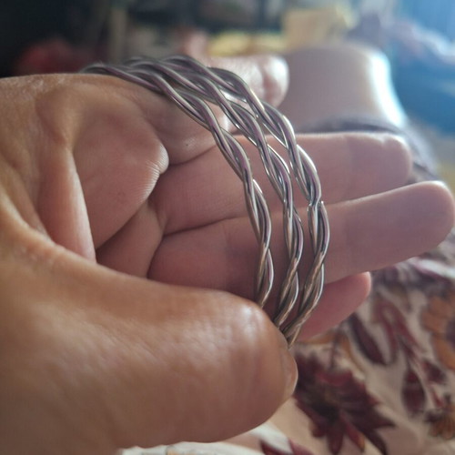 Bracelet set of 3 braided silver steel bangles new