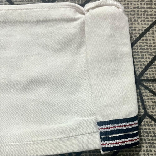 Marasil white pants with blue stripe cuff, skinny fit, unisex, size 128 cm