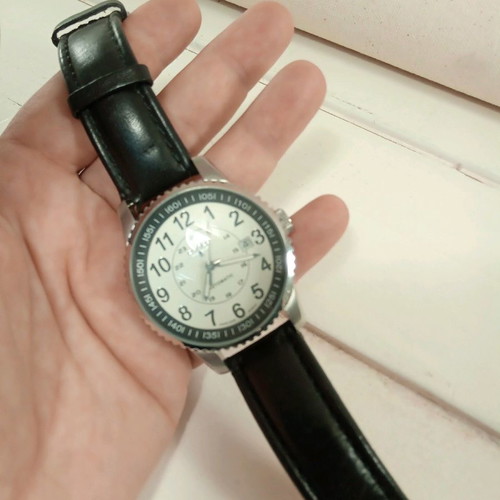 Elysee Automatic White Watch Dusseldorf Germany 3 ATM, unused, leather strap