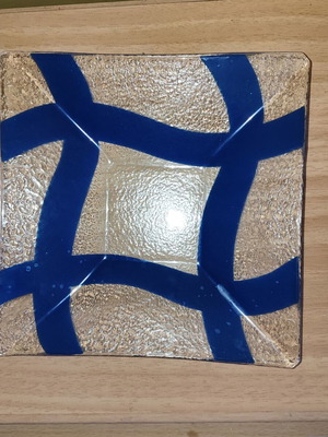 Glass platter vintage, like new, blown glass 19x19cm