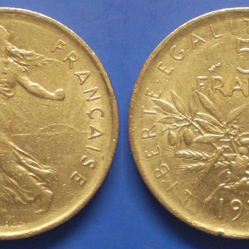 France 5 Francs 1971 coin used, nickel KM#110a.1