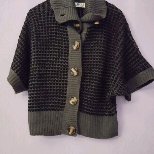 Wool cardigan black-gray 3/4 sleeve like new, m/l