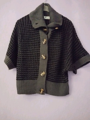 Wool cardigan black-gray 3/4 sleeve like new, m/l