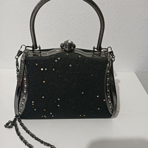 Evening bag black with glitter and shoulder chain like new