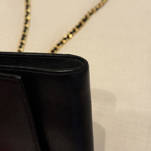 Furla clutch bag with chain black leather used