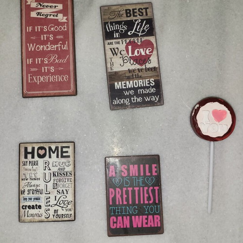 Set of 5 decorative fridge magnets with positive messages, like new