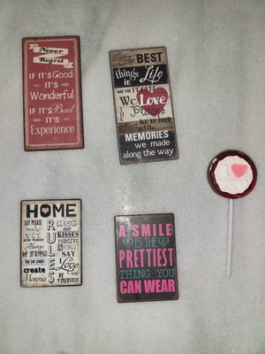 Set of 5 decorative fridge magnets with positive messages, like new