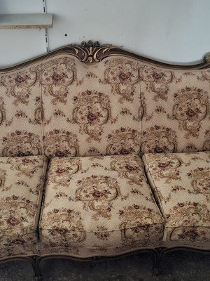 Louis XV classic living room set used, sofa, 2 armchairs & 3 marble tables
