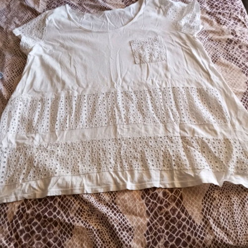 Cotton blouse white with guipure fabric used, size XL