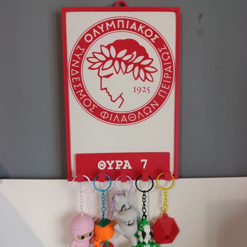 Olympiacos Wall Key Holder 3D Printed with 5 Key Slots