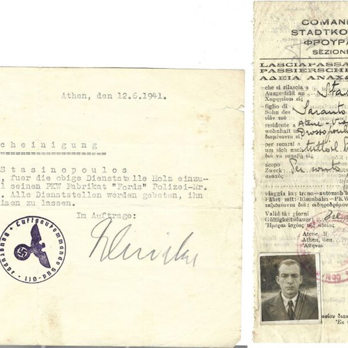 Occupation documents used with official stamps and food coupons
