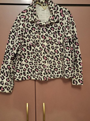 Sinsay denim jacket for girl 6 years 116 cm, black and pink