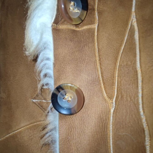 Women's fur with real beaver leather used, size M, white and brown
