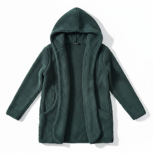 Only Hooded Teddy Fleece Coat, Dark Green, Size M