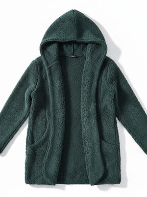 Only Hooded Teddy Fleece Coat, Dark Green, Size M