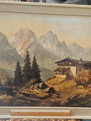 Signed canvas painting used, alpine landscape 80x60cm
