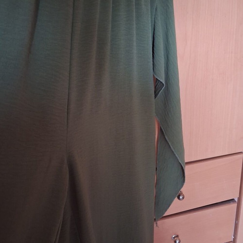 Jumpsuit new, sleeveless, khaki green, zipper back, belt, wide fit, XL