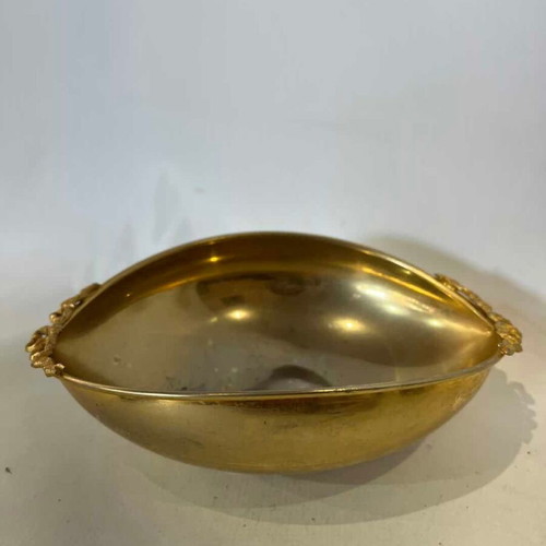 Vintage brass fondue pot with embossed handles 5.5x19x13