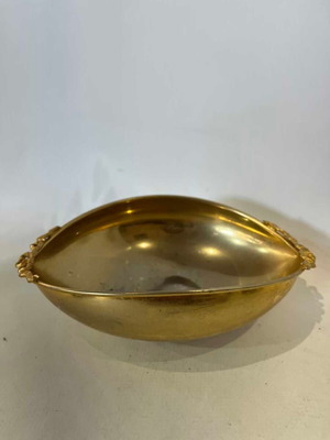 Vintage brass fondue pot with embossed handles 5.5x19x13