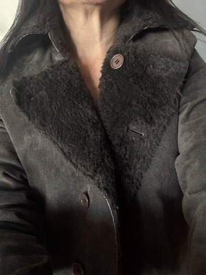 Naf Naf fur coat like new, suede leather, warm lining, size L