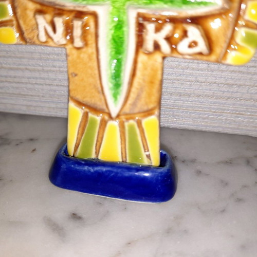 Ceramic tabletop cross new with base