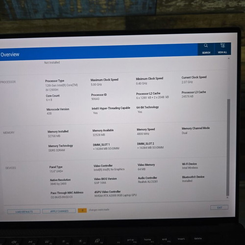 Dell Precision 5570 laptop used, i9-12900H, RTX A2000, 32GB DDR5, 1TB SSD, 4K UHD+ Touch
