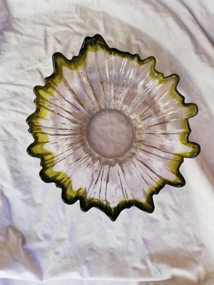 Large vintage glass bowl 70s used, flower shape