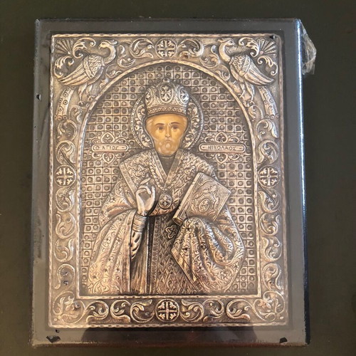 Saint Nicholas icon made of 950 silver grade new