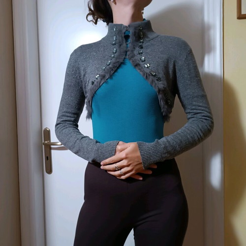 Wool gray vintage bolero used with crystals and turtleneck collar
