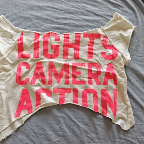 Crop top trendy look like new, white and pink, small size