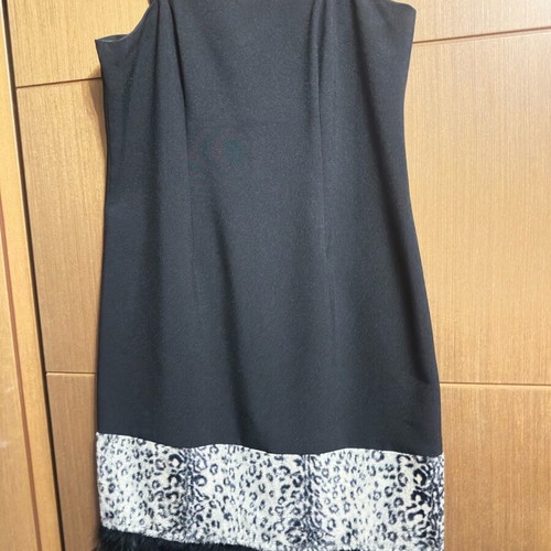 Dress used with silk feather details on hem, black and white, size L