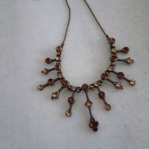 Vintage metal necklaces like new, set of 2 with honey and white crystals
