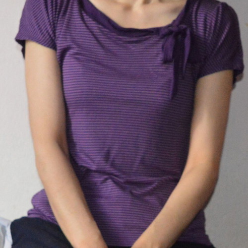 Y2K Purple Striped Cap Sleeve Top with Neck Bow Detail Size S/M
