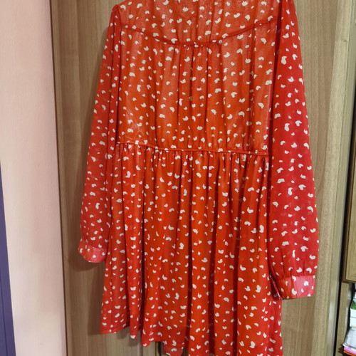 Dress Miss Jolie long sleeve red with gray flowers like new, size L