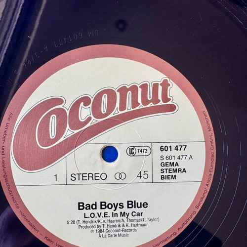 Bad Boys Blue Love In My Car 12" Maxi Single used, pop