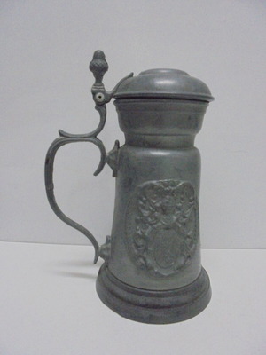 Old zinc beer stein with lid, vintage collectible