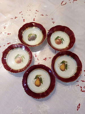 Vintage Empire England set of 5 porcelain bowls with fruit motif used