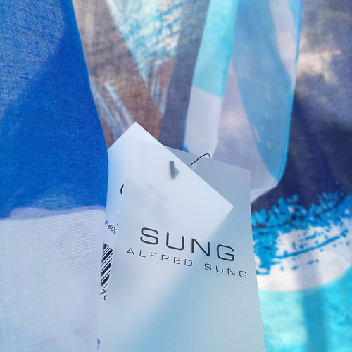 Alfred Sung large vibrant blue turquoise and white pareo