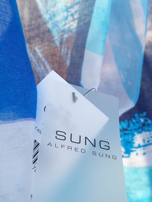 Alfred Sung large vibrant blue turquoise and white pareo