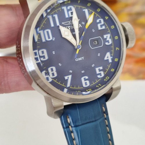 Invicta Swiss men's wristwatch, blue dial, 52mm, steel, 100m waterproof