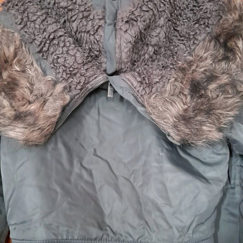 Zara Xdye khaki jacket with hood and fur like new