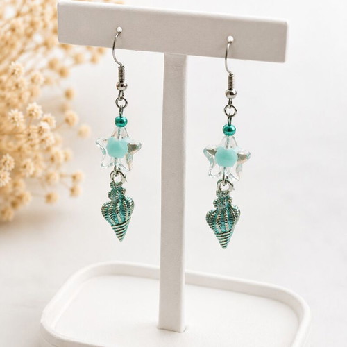 Ocean Whisper Handmade Earrings with Starfish and Turquoise Shell