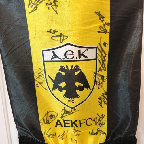 AEK Flag with Player Signatures 21-22, New, Greek Champion
