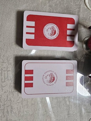 Olympiacos playing cards used, set of 2 decks with case