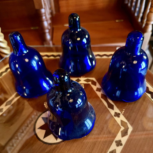 Bohemian Blue Crystal Candle Holders Set of 4 New