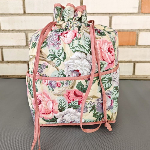 Vintage fabric drawstring bag with floral pattern
