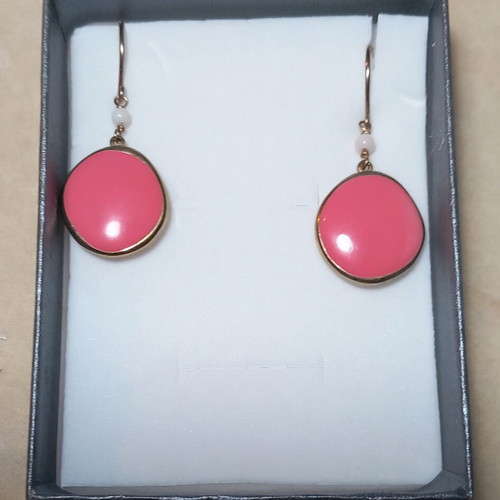 Gregio silver (925°) rose gold earrings with pink-coral enamel new