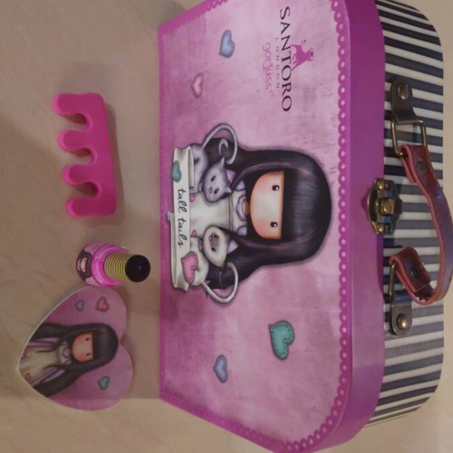 Santoro Gorjuss Tall Tails 50ml perfume case like new, pink with nail accessories