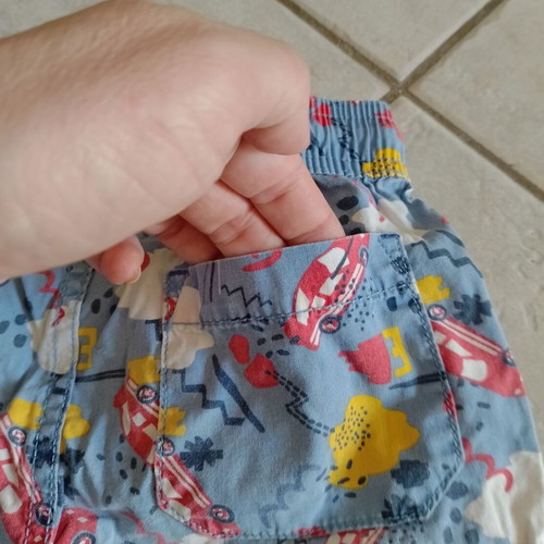 Boys' swim shorts used, size 110-116, blue with car print